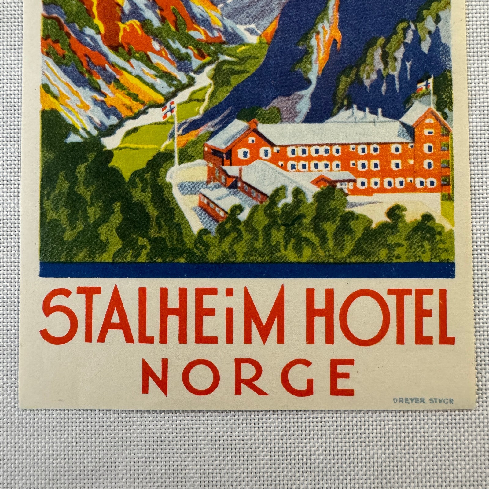 Vintage Hotel Travel Luggage Label Stalheim Hotel Norway Norwegian