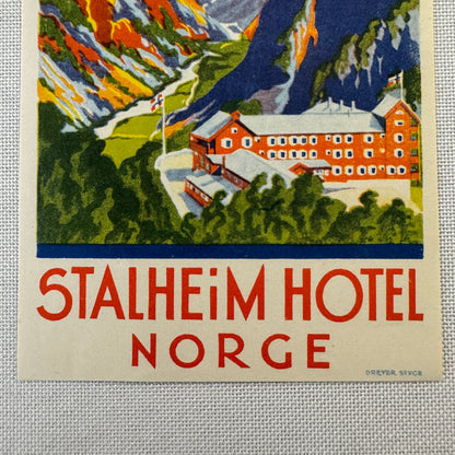 Vintage Hotel Travel Luggage Label Stalheim Hotel Norway Norwegian