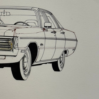 Vintage Plymouth Car Illustration Art Drawing Hand Drawn Robert Preis Vintage
