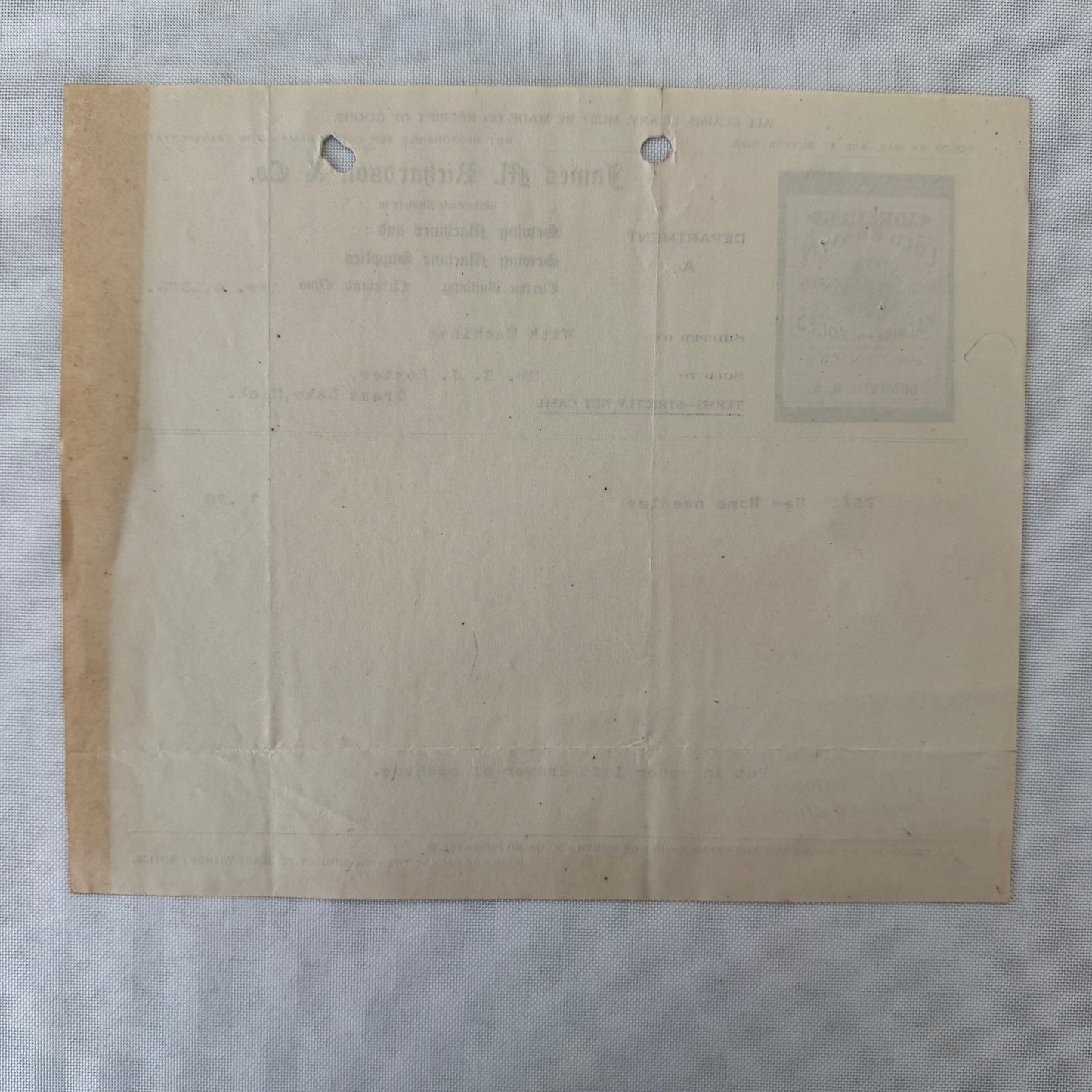 James M Richardson Company Receipt Invoice Document 1908 Sewing Machine Ohio