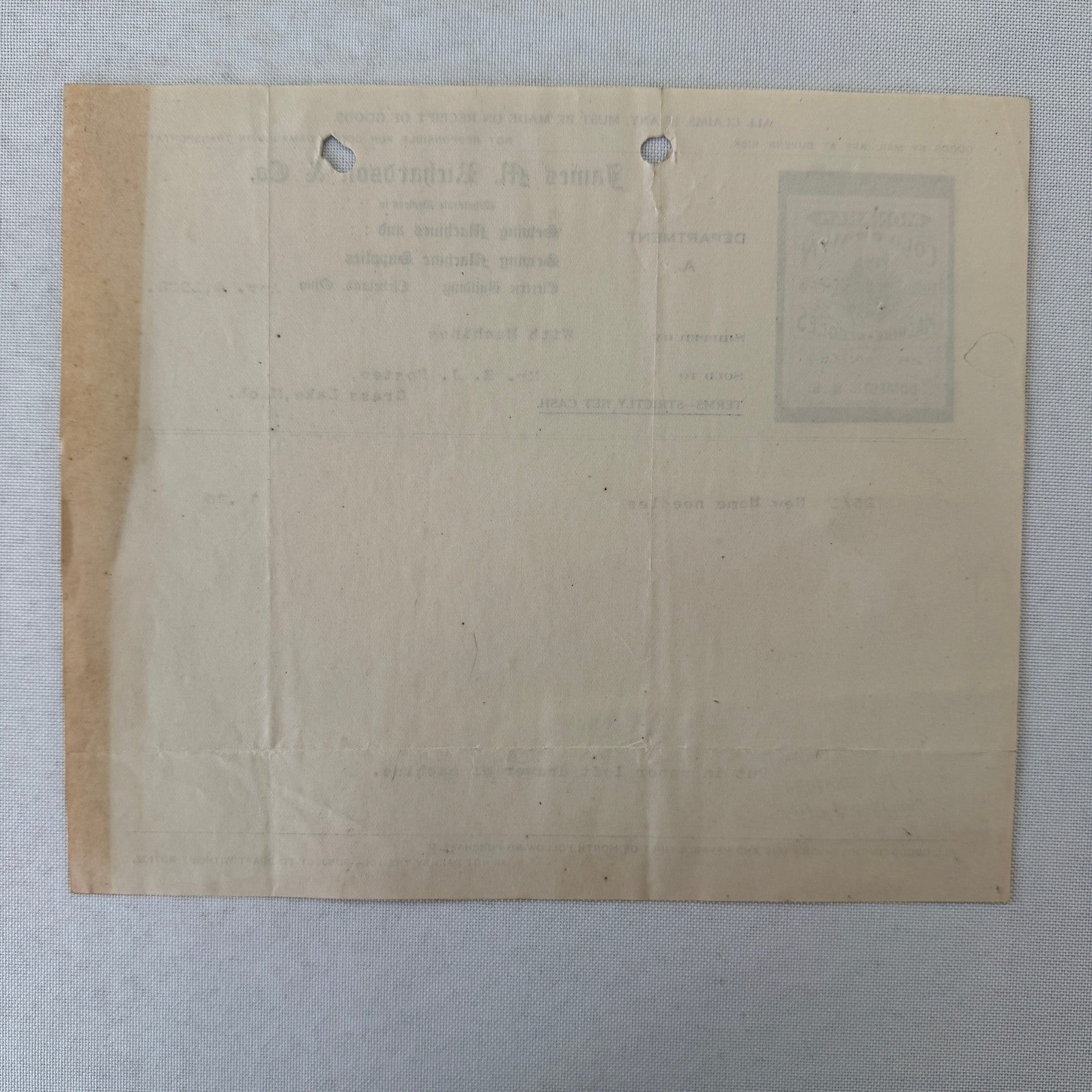 James M Richardson Company Receipt Invoice Document 1908 Sewing Machine Ohio