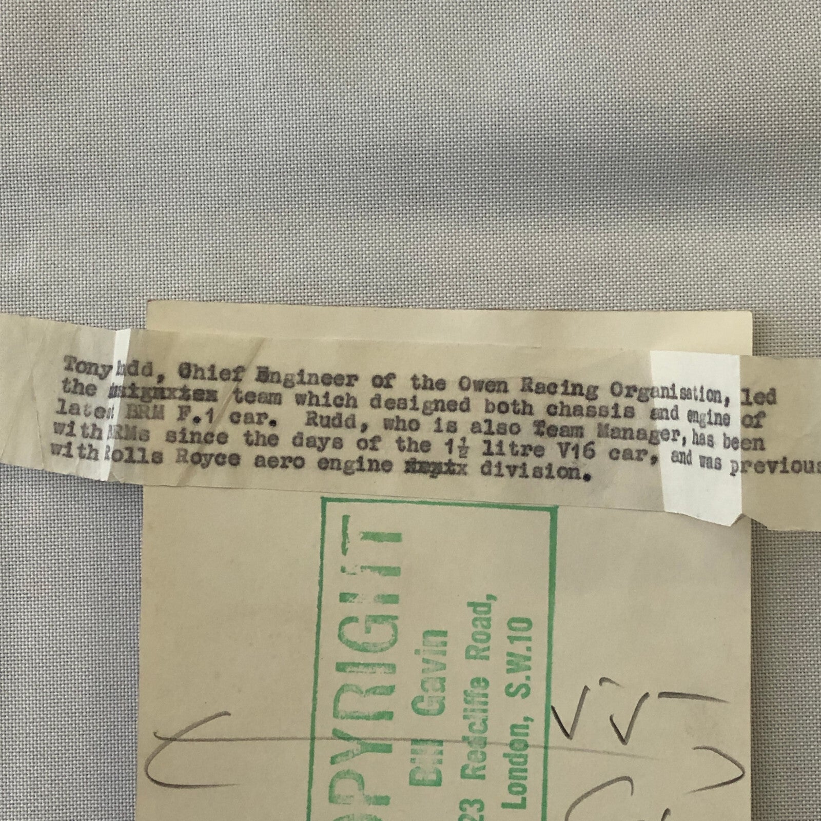 Vintage Racing Photo Photograph Tony Rudd Chief Engineer Owen Racing BRM Car