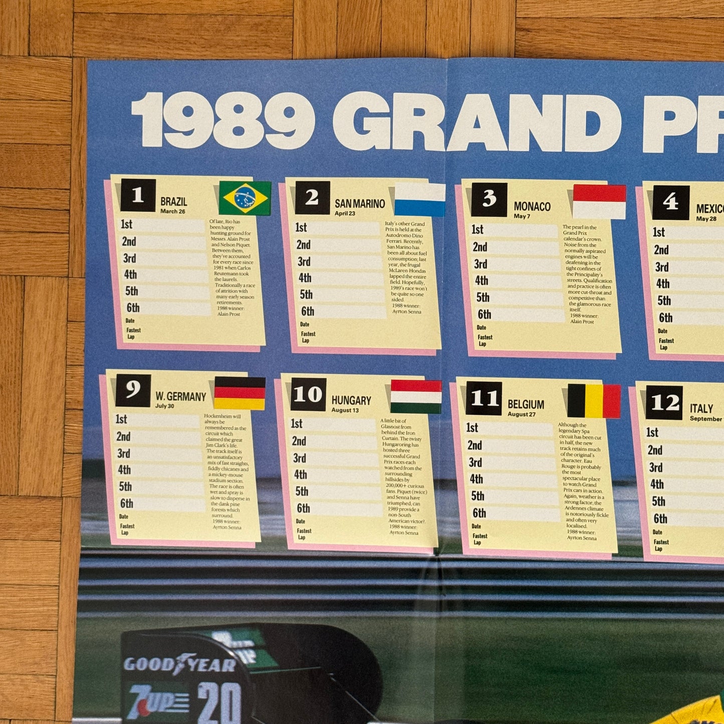 1989 Formula One Grand Prix Racing Calendar Poster Benetton Ford Car