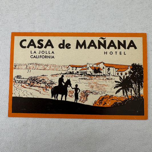 Vintage Hotel Travel Luggage Label Hotel Casa de Manana La Jolla California CA
