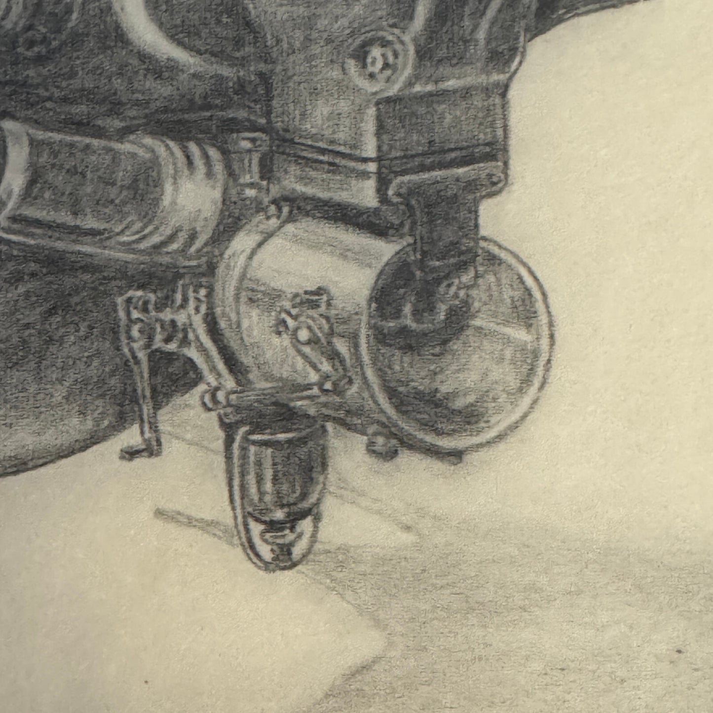 Vintage 1946 Pencil Illustration Drawing Aircraft Engine Motor by Ford Engineer 