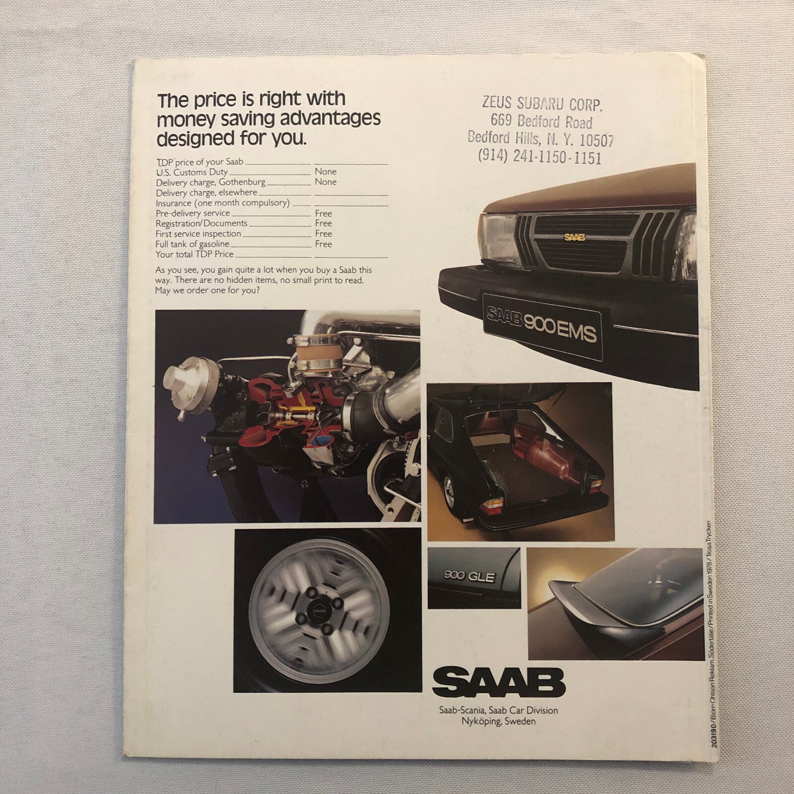 Vintage Saab Tourist Delivery  Sales Brochure Catalog 900 Turbo 900GL 900 EMS