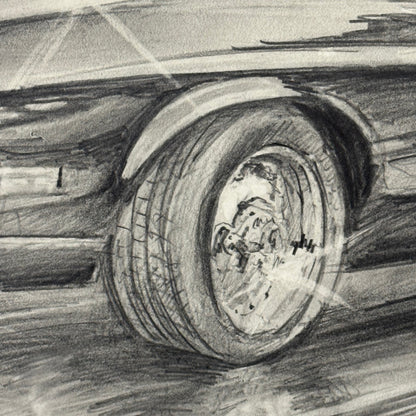 Ford Mustang Vintage Car Illustration Drawing Sketch Original Art Signed
