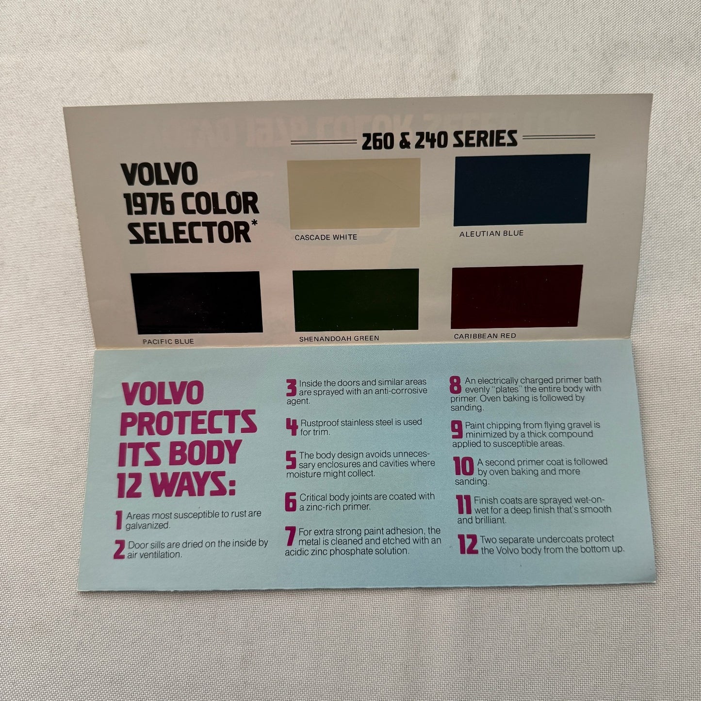 1976 Volvo Colour and Upholstery Car Sales Brochure Vintage 240 260 Series