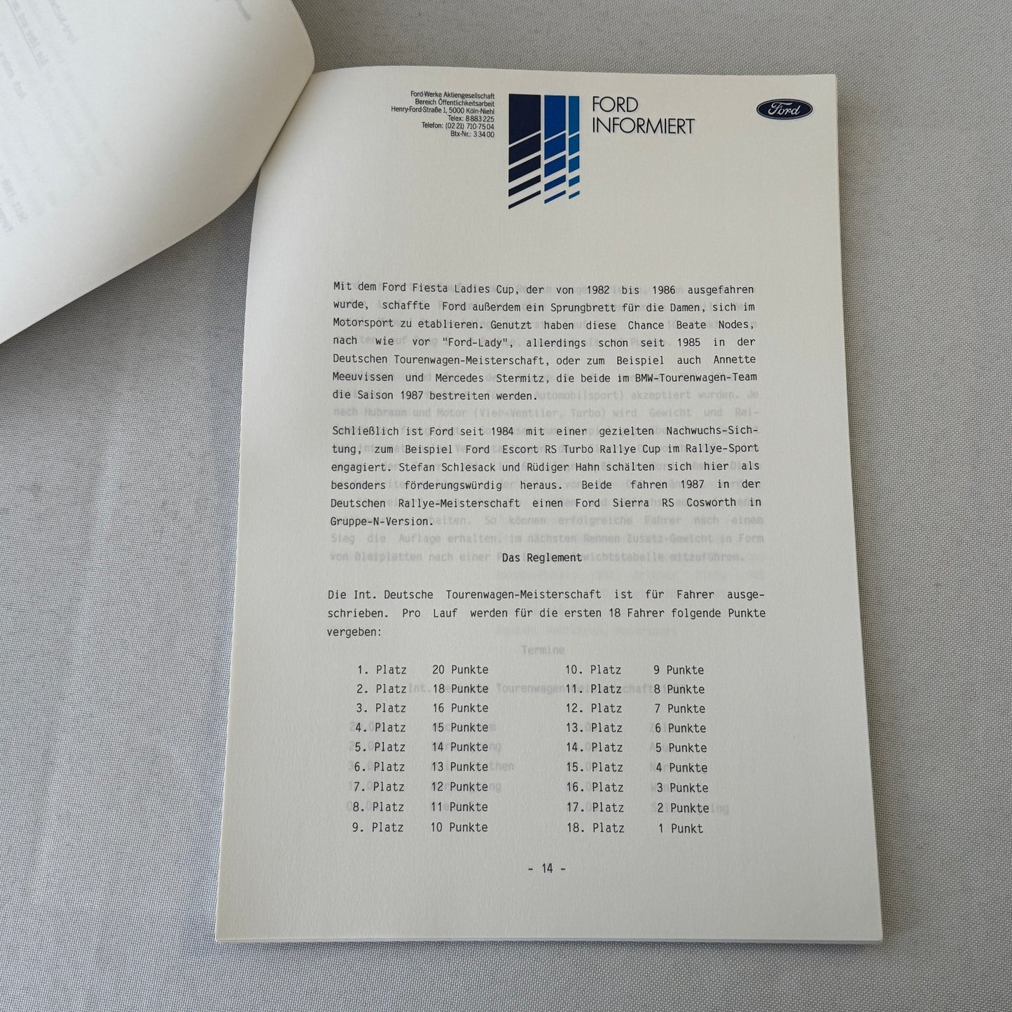 1987 Ford Sierra Cosworth XR4Ti Racing Team Press Kit Photos GERMAN