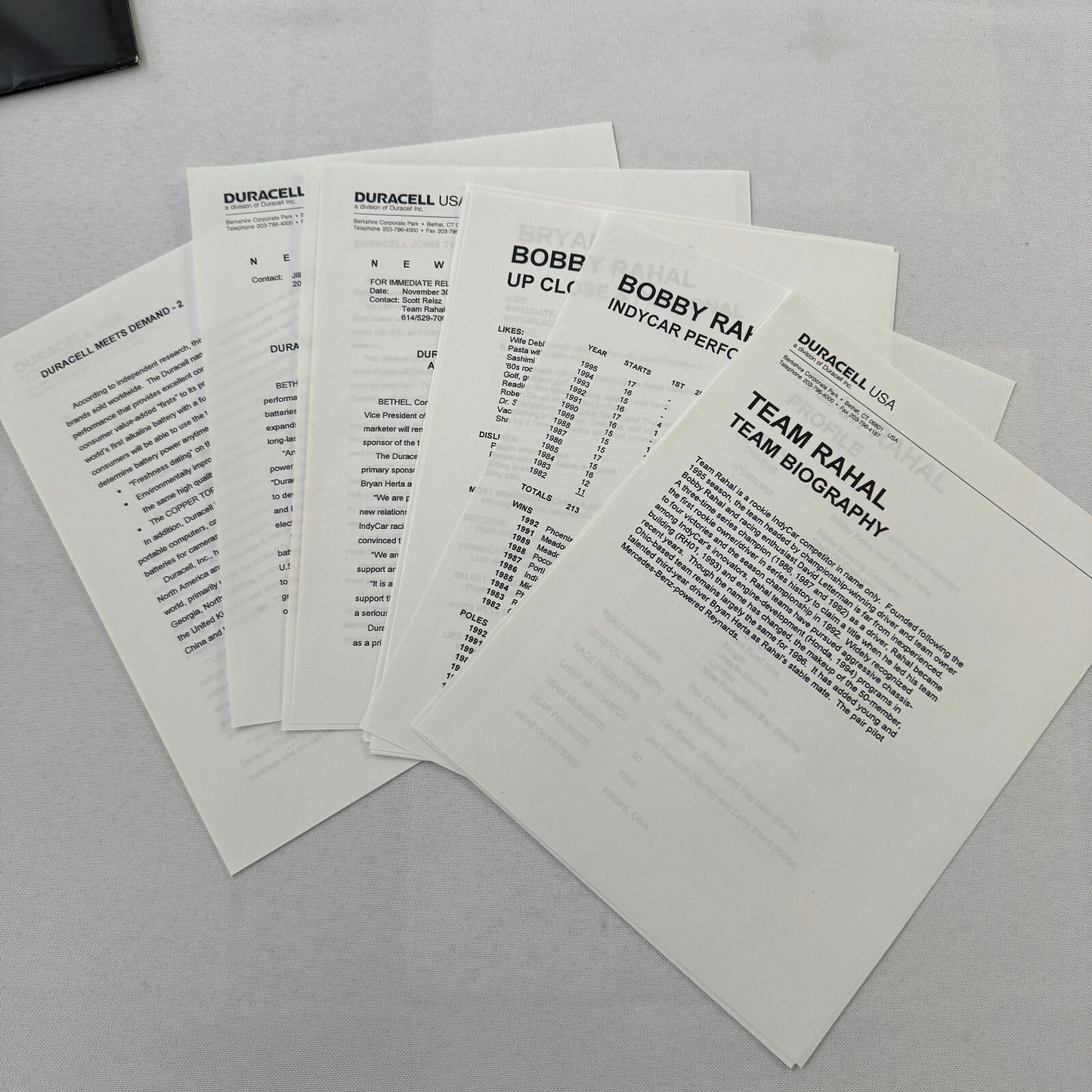 Duracell Indy Car Racing Team Press Kit Brochure Photos Bobby Rahal Bryan Herta