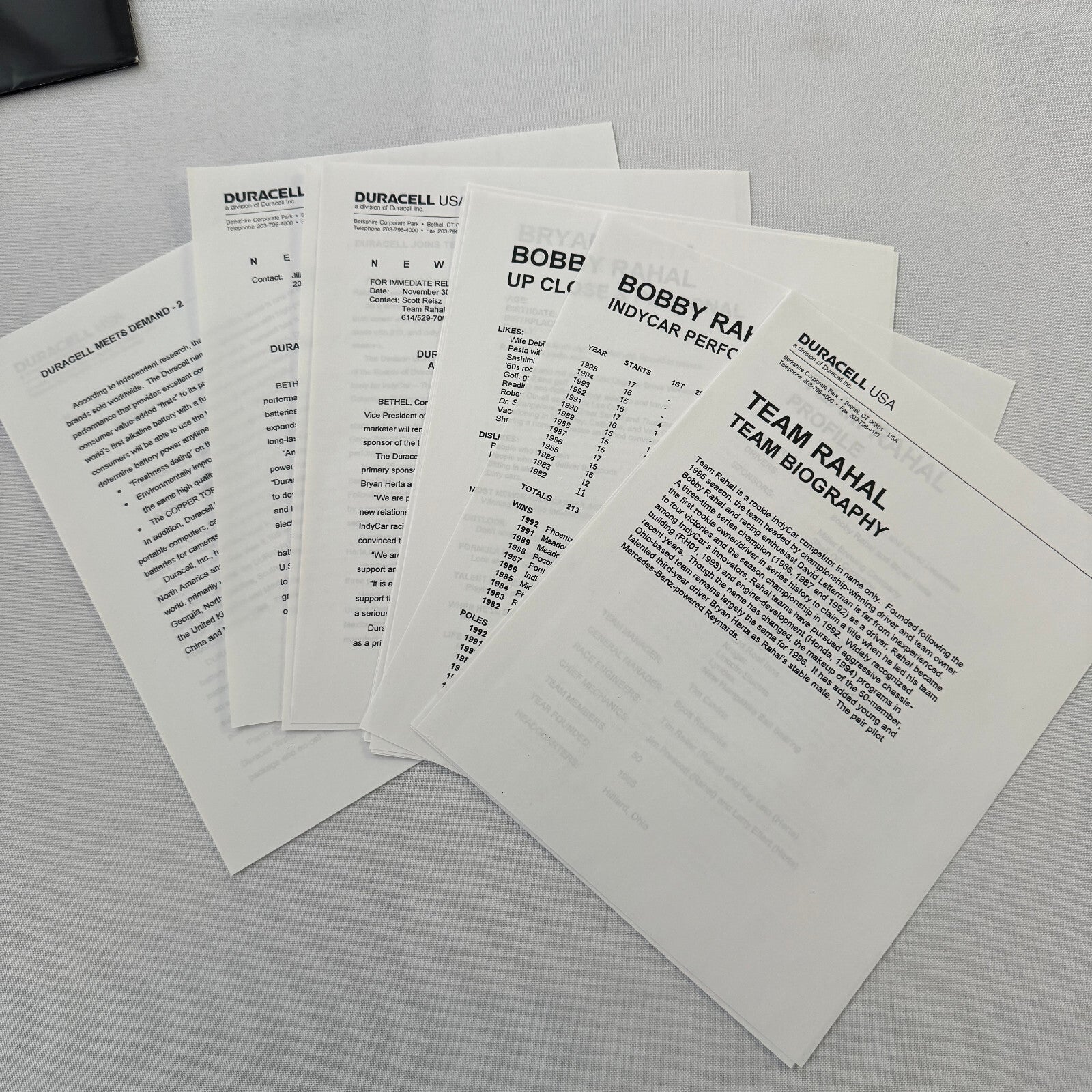 Duracell Indy Car Racing Team Press Kit Brochure Photos Bobby Rahal Bryan Herta