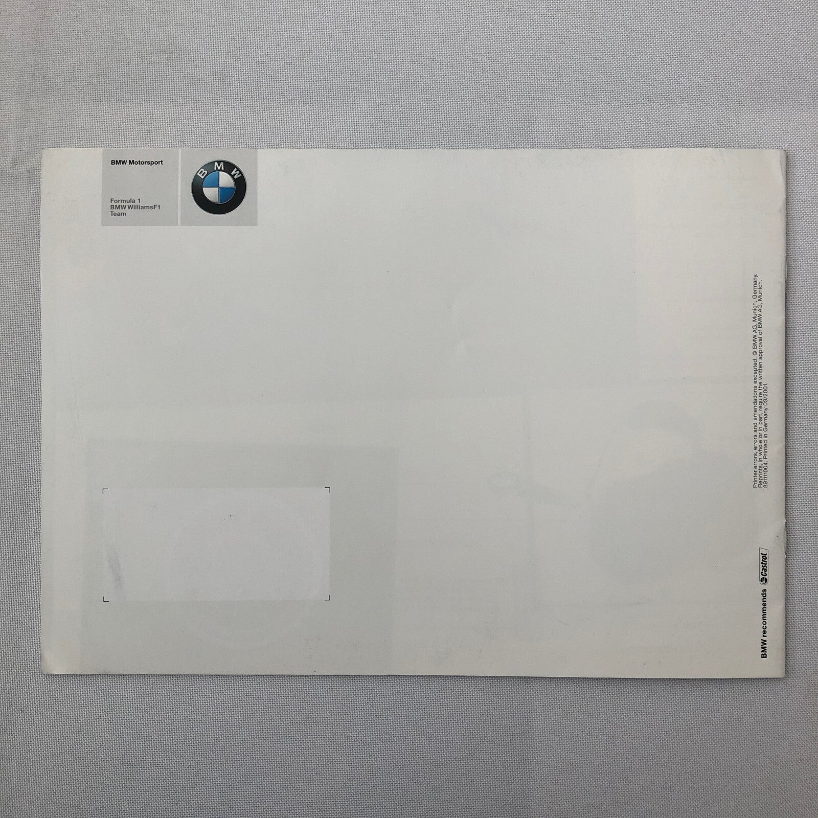 2001 BMW Williams F1 Team Collection Clothing and Lifestyle Accessories Brochure