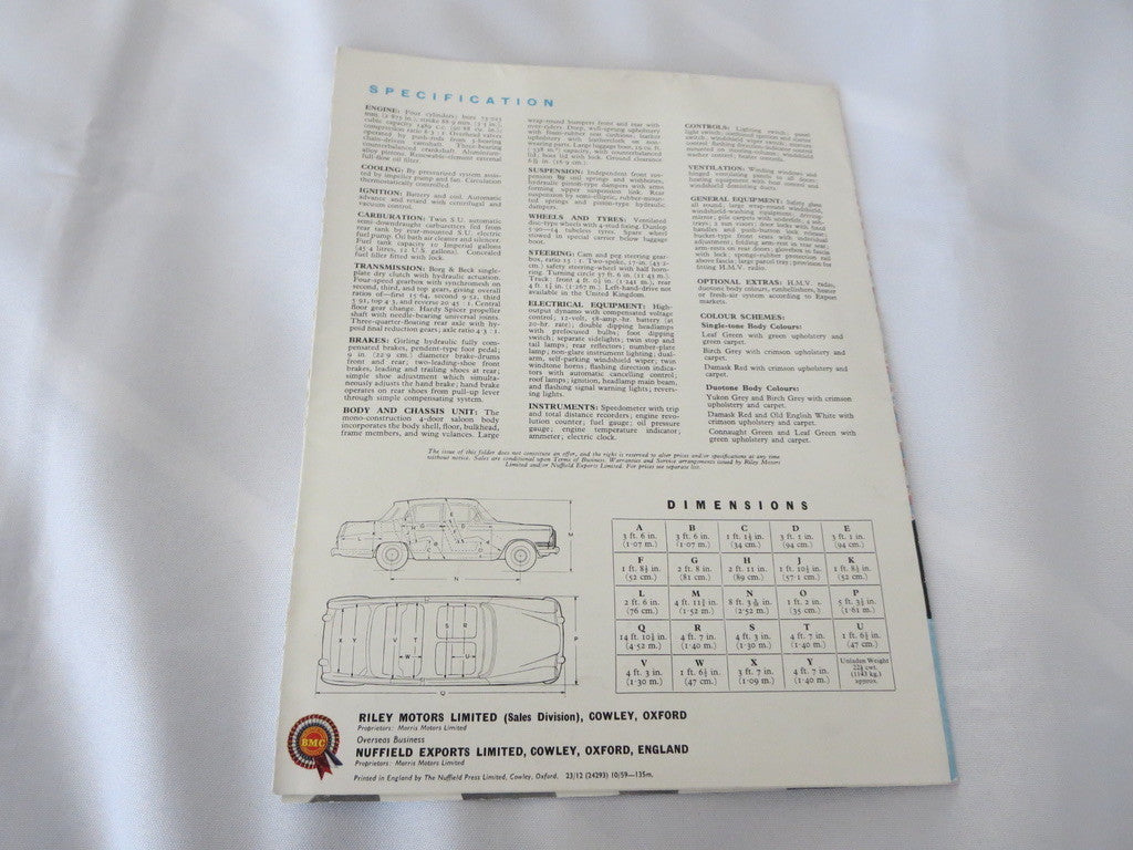 1959 1960 Riley 4 / Sixty Eight Sales Brochure Catalog Advertising 4/Sixty Eight