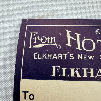Vintage Travel Luggage Label Hotel Elkhart Indiana