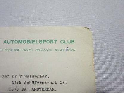 1982 RAC Regionale Automobielsport Club Oost Car Rally Racing Letter Letterhead