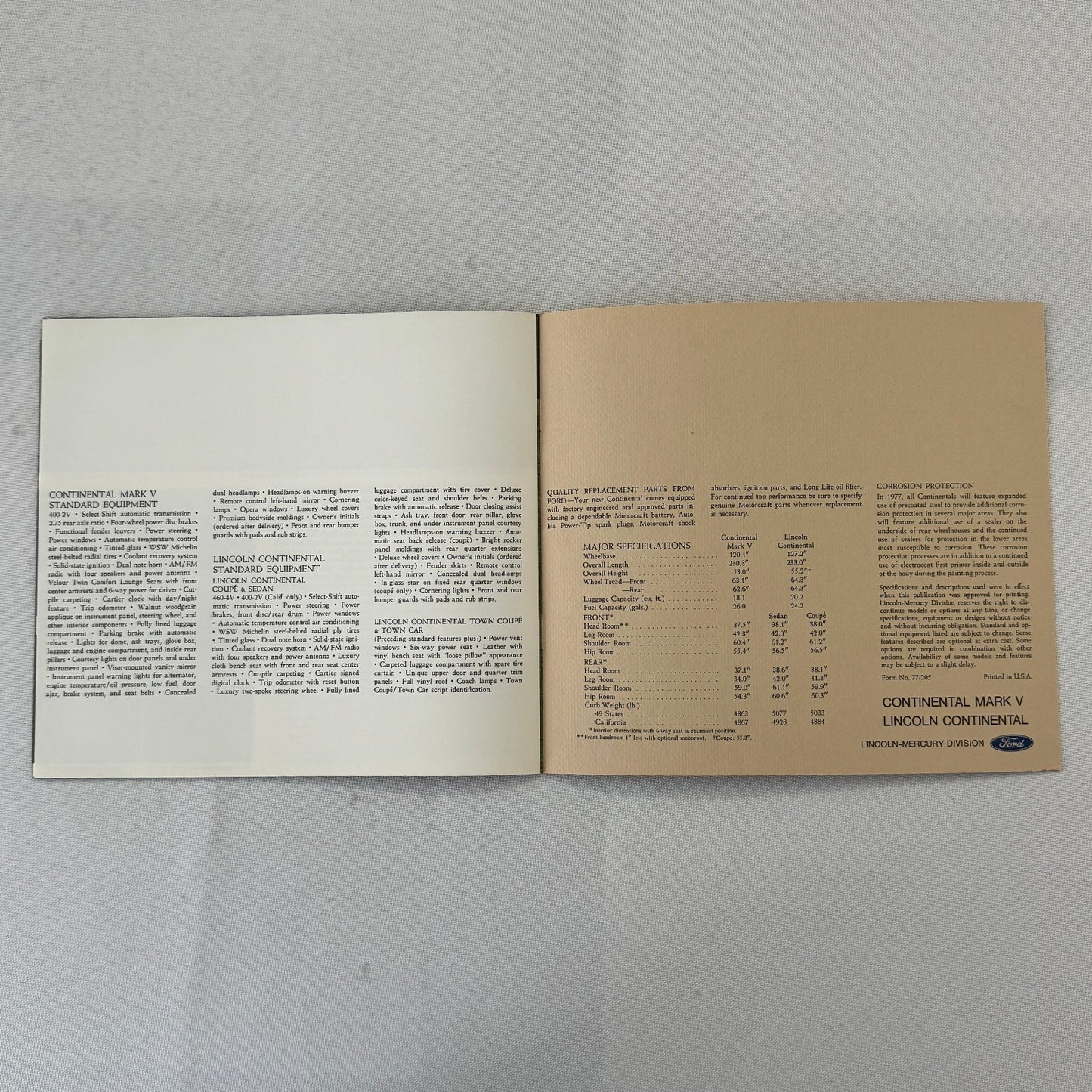 1977 Lincoln Car Sales Brochure Catalog Lincoln Continental Mark V