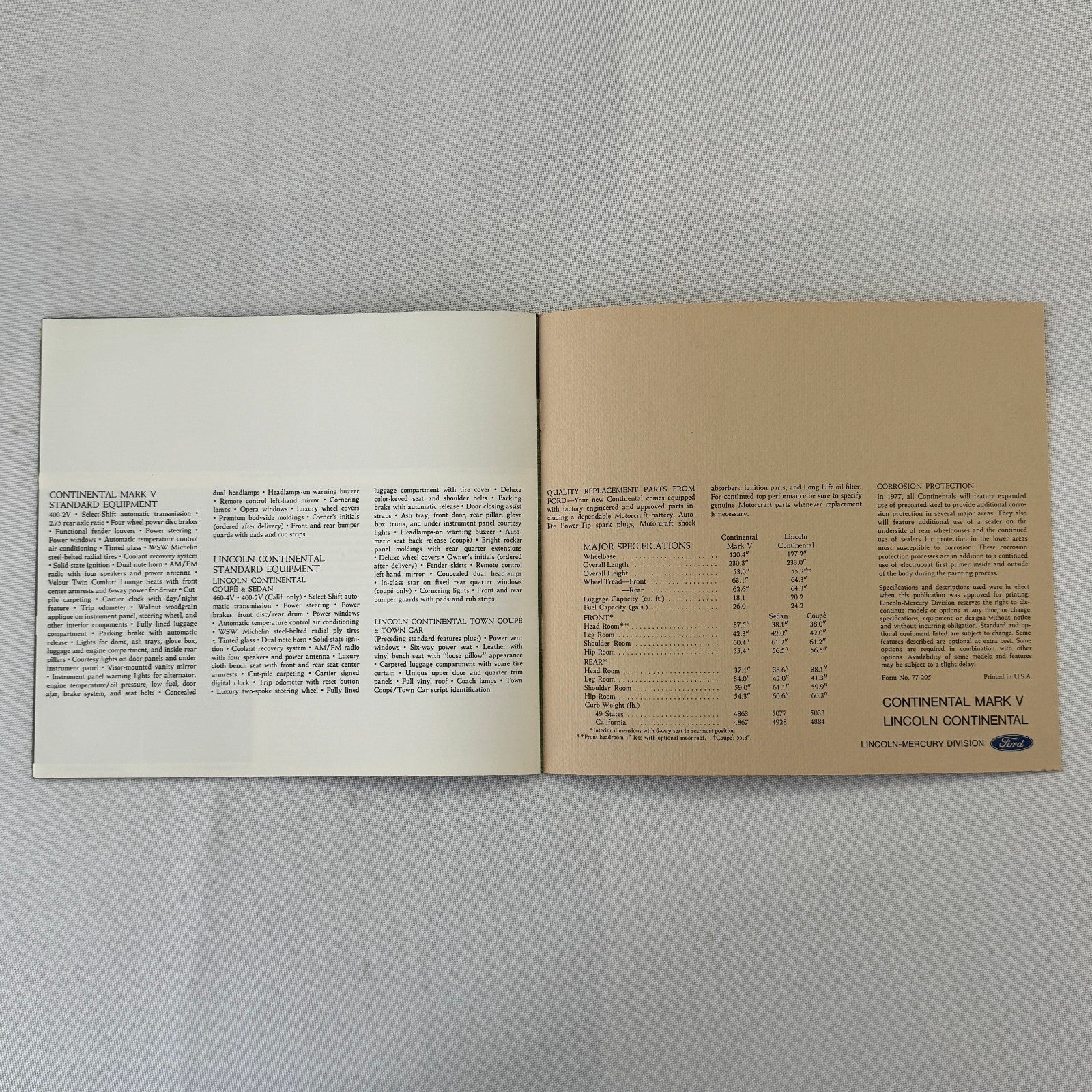 1977 Lincoln Car Sales Brochure Catalog Lincoln Continental Mark V