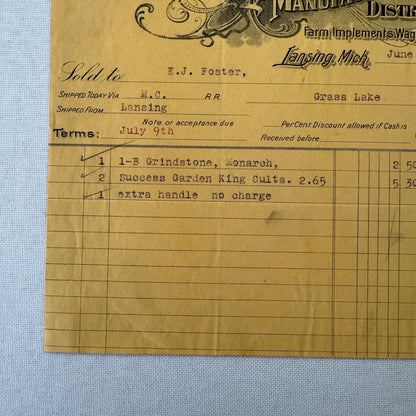 Michigan Distributing Company Farm Implements Carriages 1908 Document Lansing