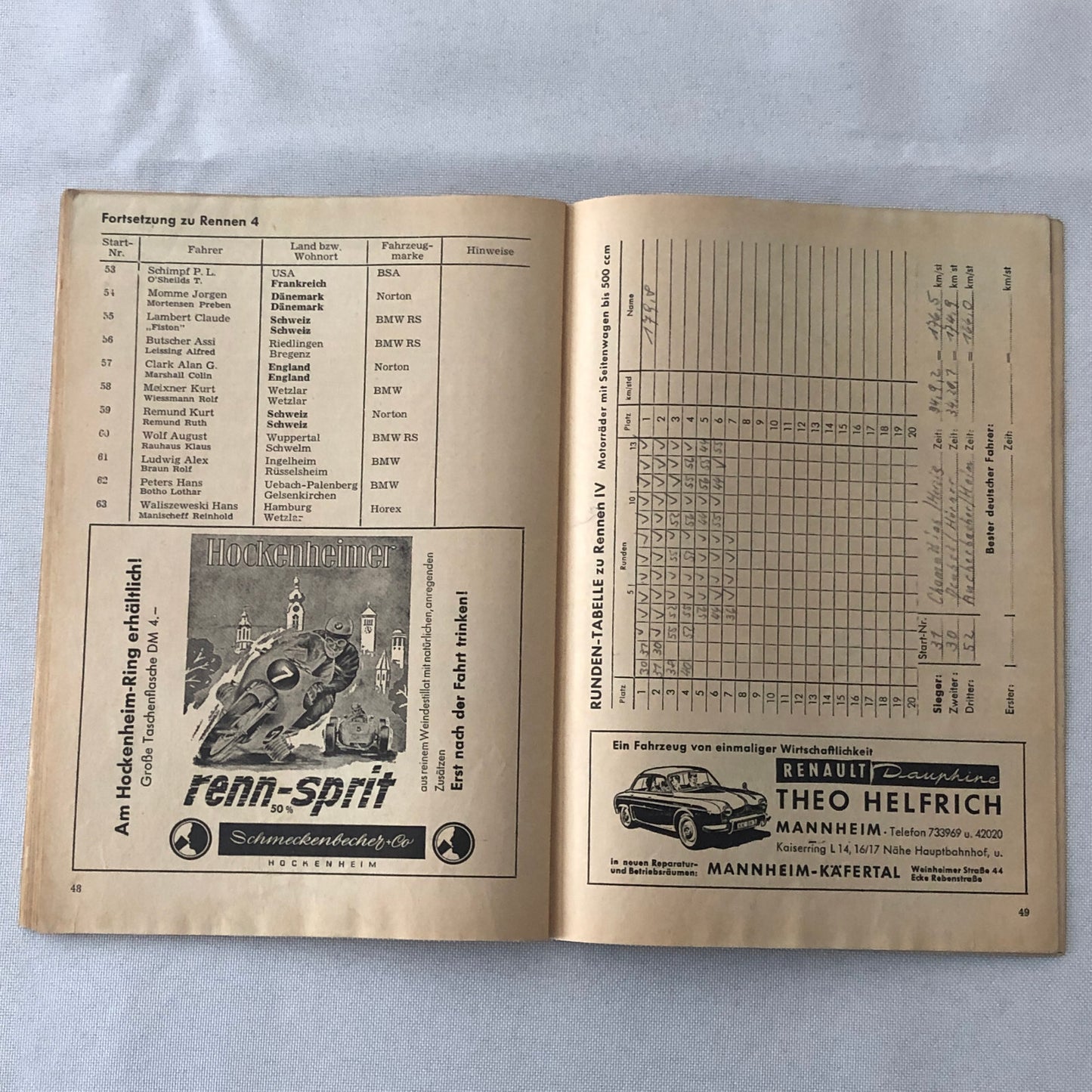 1963 Hockenheim Motorcycle Racing Grand Prix Race Program Book German