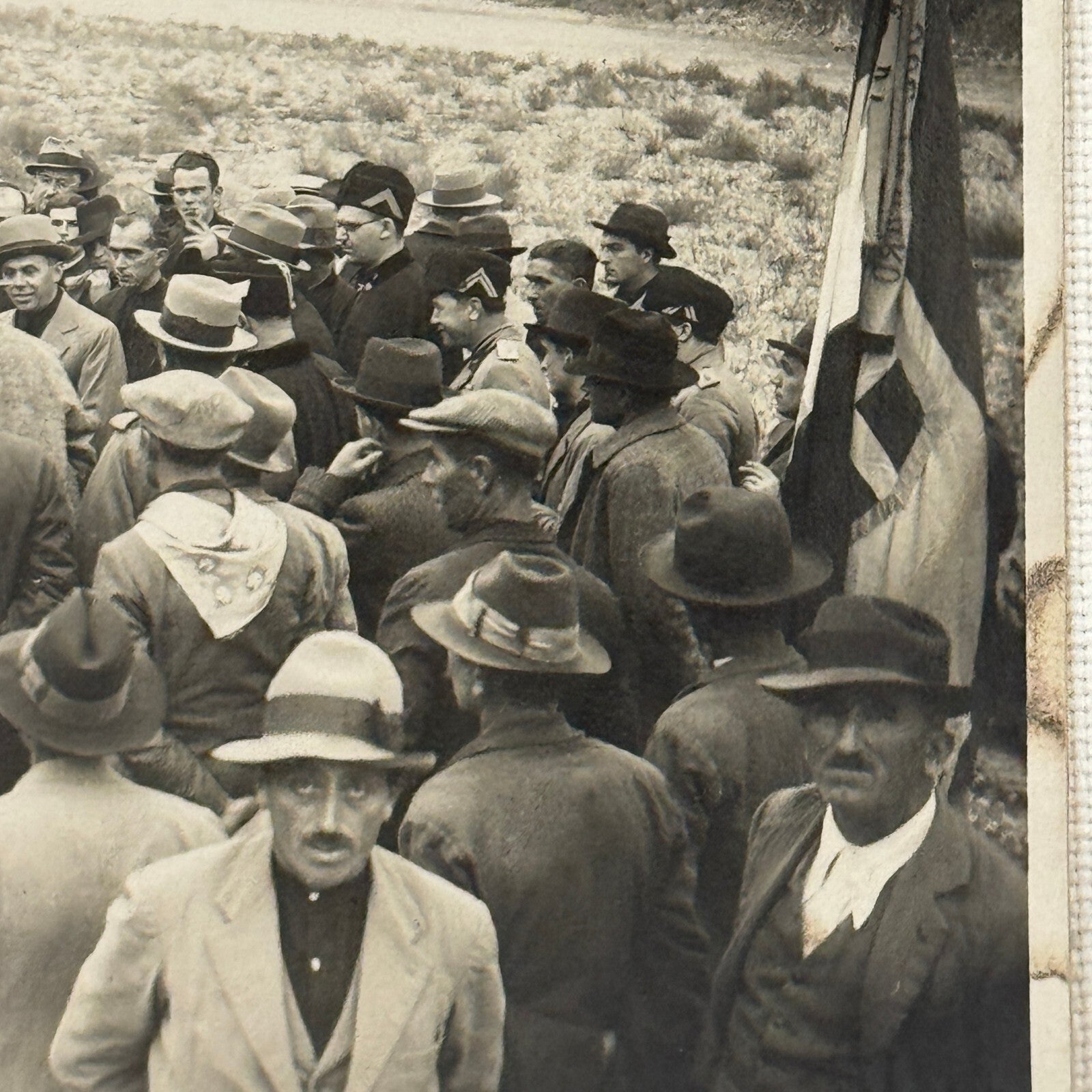Vintage Photograph Crowd of People with Early Antique Cars Automobiles