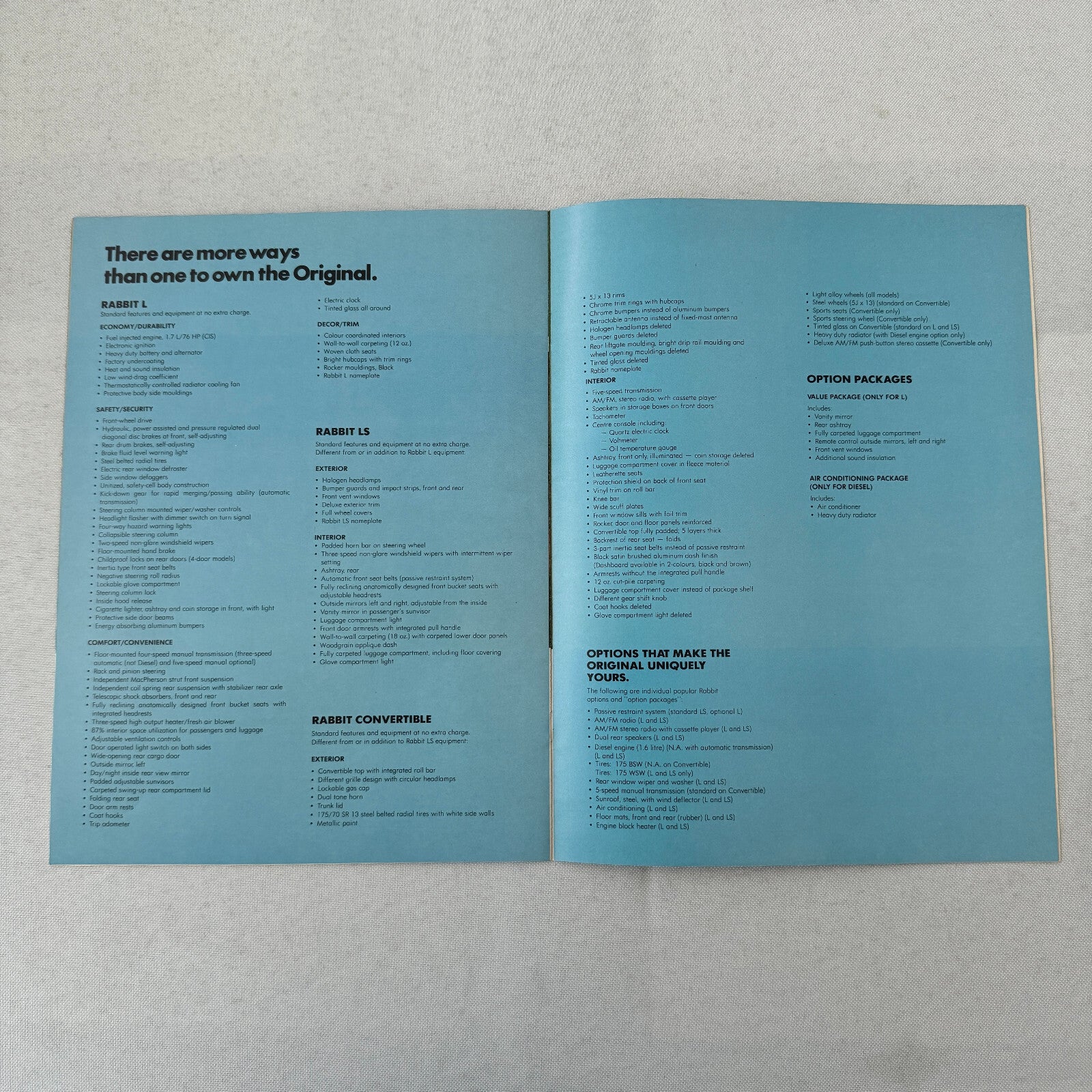 1981 Volkswagen VW Rabbit Car Sales Brochure Catalog Rabbit Convertible