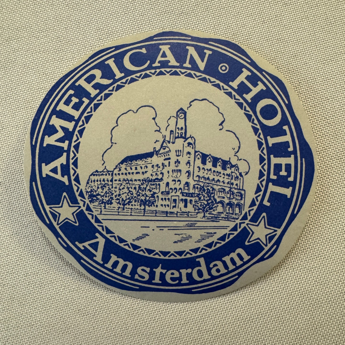 Vintage Hotel Travel Luggage Label American Hotel Amsterdam Netherlands Holland