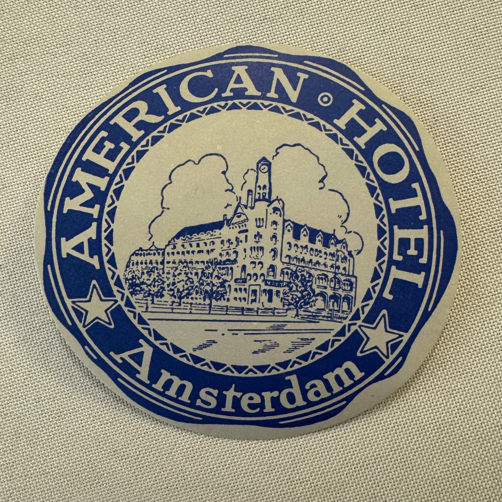Vintage Hotel Travel Luggage Label American Hotel Amsterdam Netherlands Holland