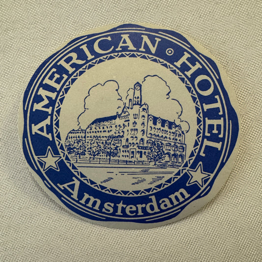 Vintage Hotel Travel Luggage Label American Hotel Amsterdam Netherlands Holland