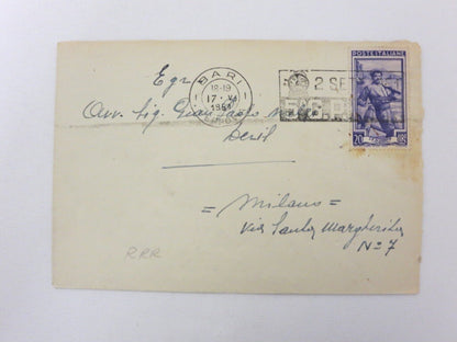 Vintage 1951 Grand Prix Bari Racing Stamp on Envelope with Postage Stamp 