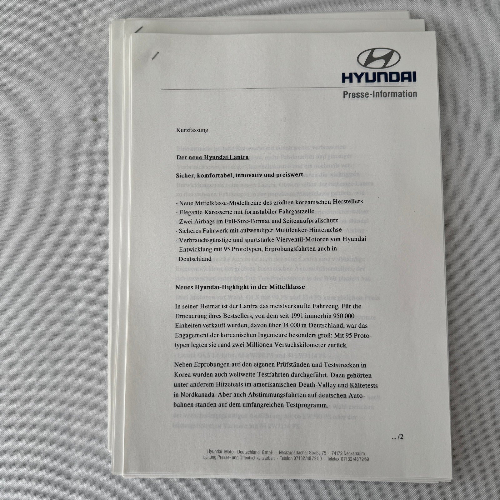 1996 Hyundai Car Press Kit S-Coupe S Coupe Sonata Lantra Accent H100 GERMAN