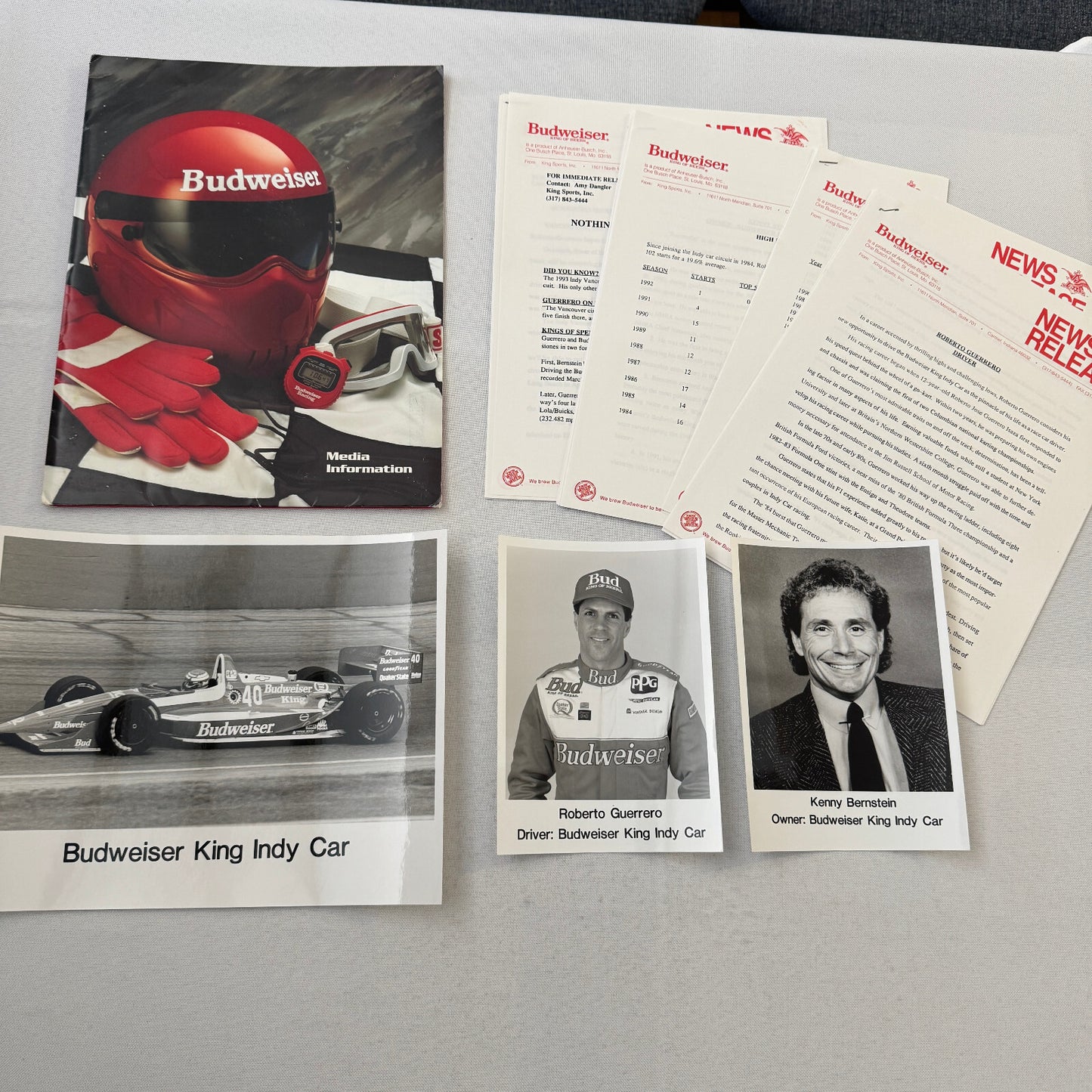 1993 Budweiser King Indy Car Racing Press Kit Roberto Guerrero