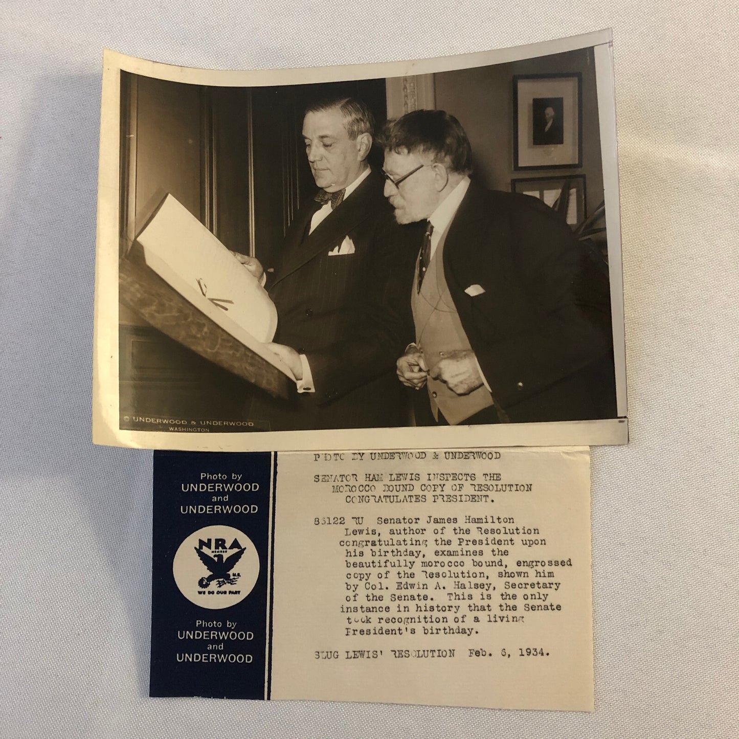 Press Photo Photograph President Roosevelt Birthday Resolution Senators 1934