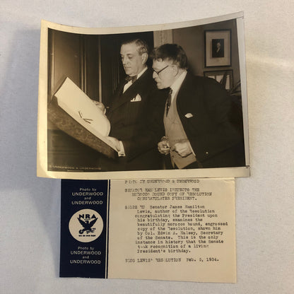 Press Photo Photograph President Roosevelt Birthday Resolution Senators 1934