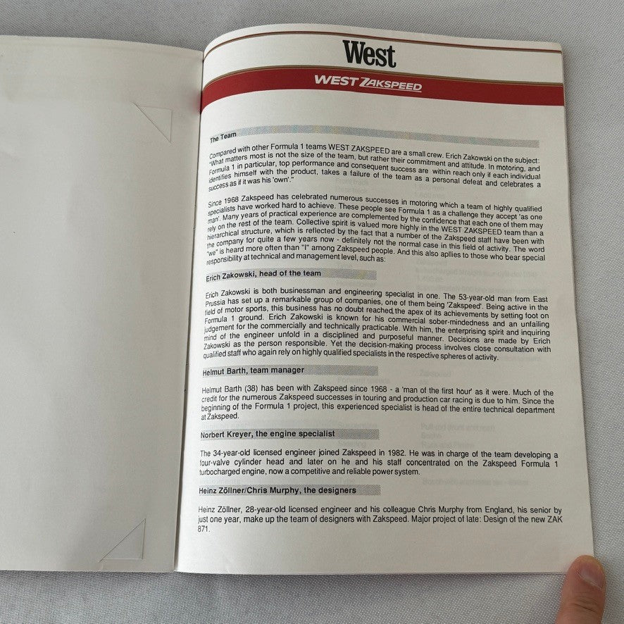 1987 West Zakspeed Racing Team Press Kit Photos Slides Martin Brundle