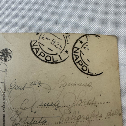 Vintage Italian Postcard Post Card Napoli Della Borsa Naples Italy Automobile