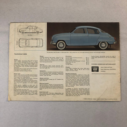 Vintage Saab 96 Sales Brochure Catalog Advertising
