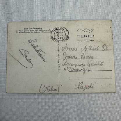 Vintage Nurburgring Racing Postcard Post Card 1936 Postmark Race Track Car