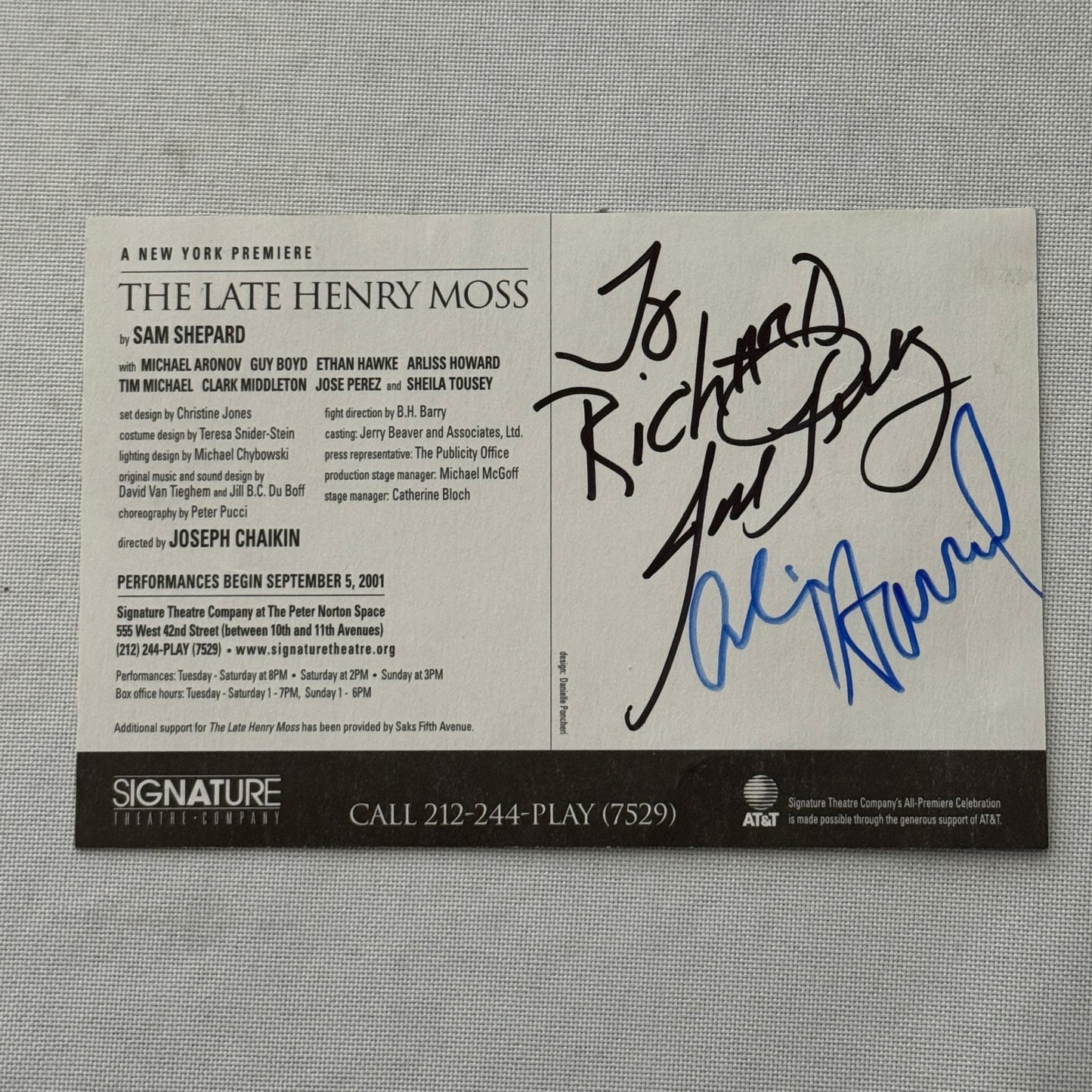 The Late Henry Moss Cast Signed Playbill Autographed Ethan Hawke Guy Boyd 2001