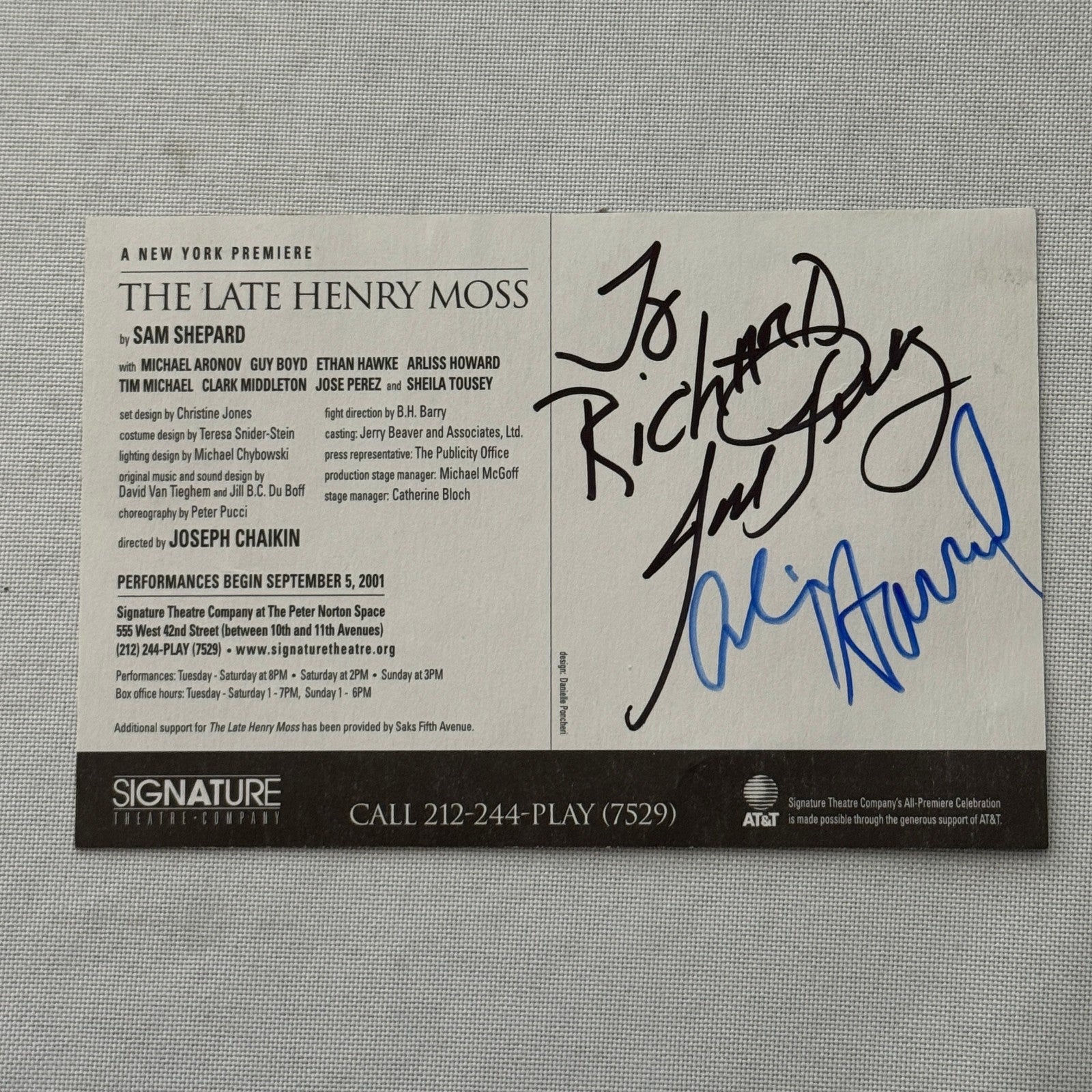 The Late Henry Moss Cast Signed Playbill Autographed Ethan Hawke Guy Boyd 2001
