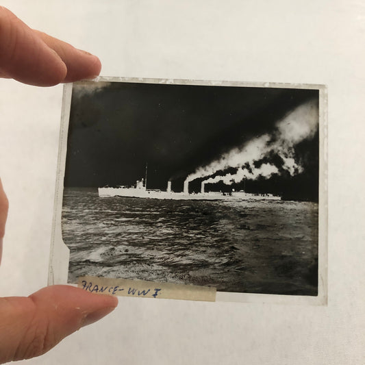Antique Glass Plate Lantern Slide WW1 Navy Ship Military Boat World War I