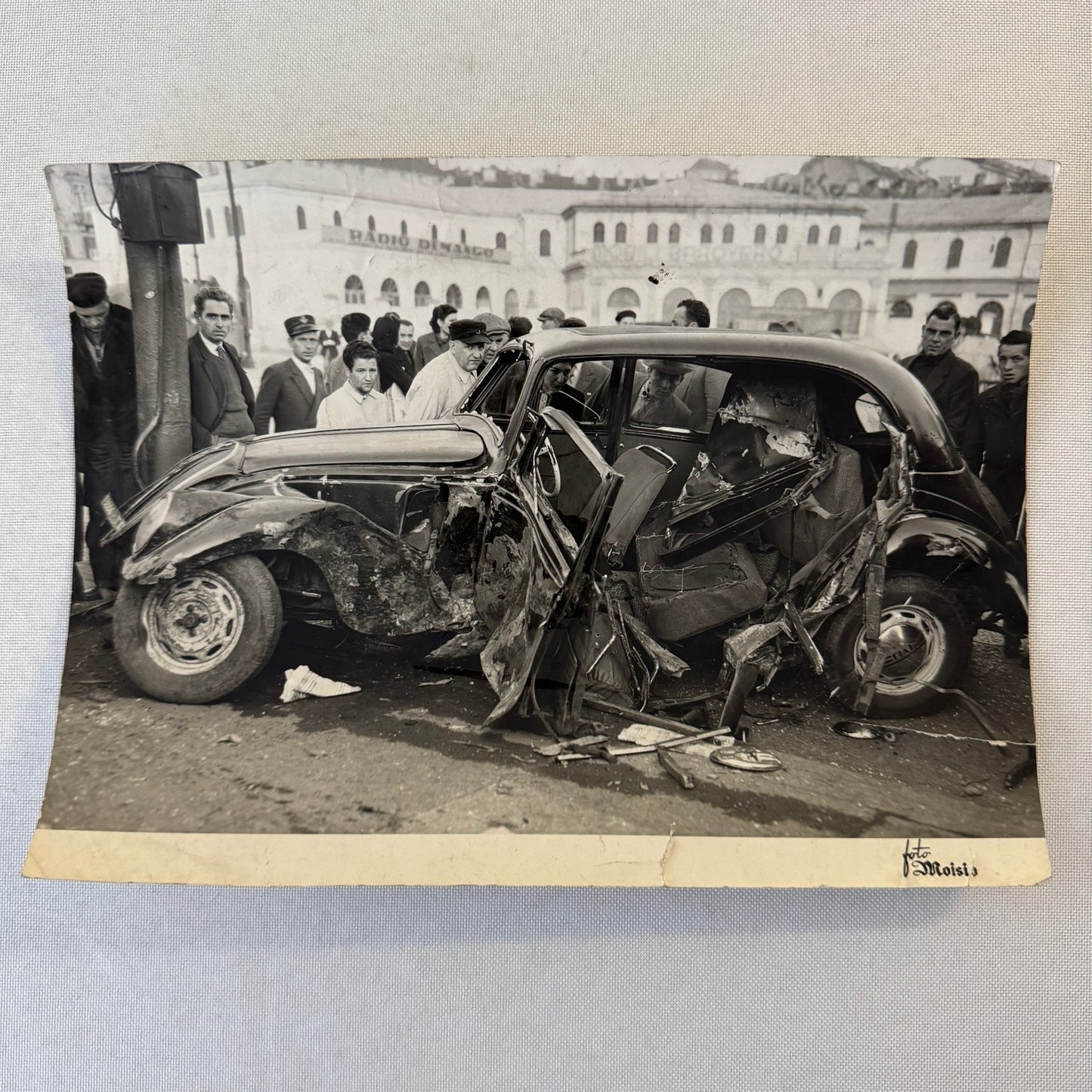 Car Accident Wreck Disaster Fiat 1500 Automobile Photo Photograph Vintage Italy