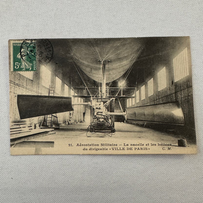 Vintage Zeppelin Airship Dirigible Postcard Post Card French Militay Paris