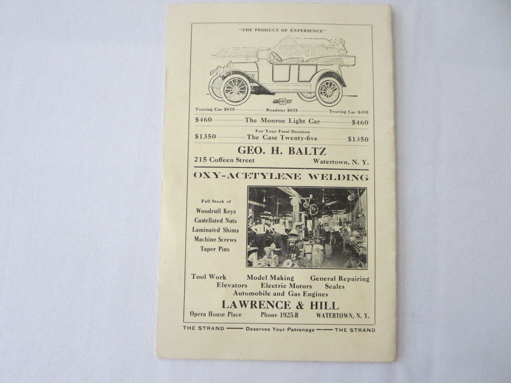 1915 Watertown New York Auto Show Program - Metz Indian Motorcycle Cadillac +