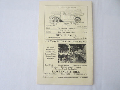 1915 Watertown New York Auto Show Program - Metz Indian Motorcycle Cadillac +