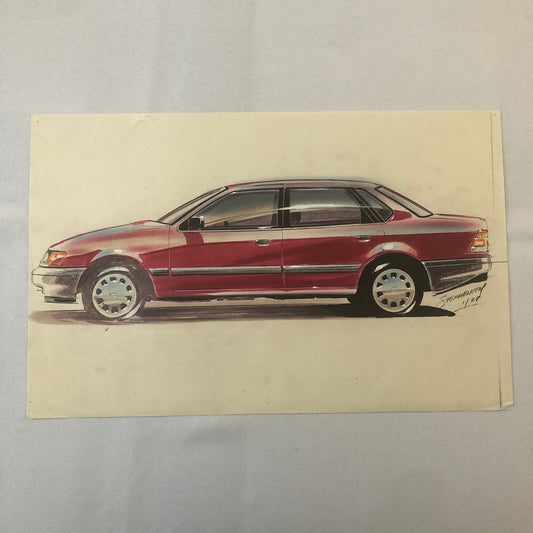 Vintage Concept Car Design Illustration Sketch Drawing Art 1987 Ford Scorpio Car