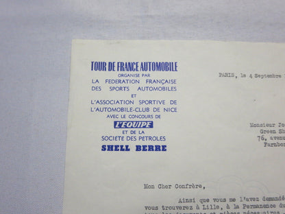 1964 Tour de France Automobile Car Racing Letter on Letterhead - Joseph Lowrey 