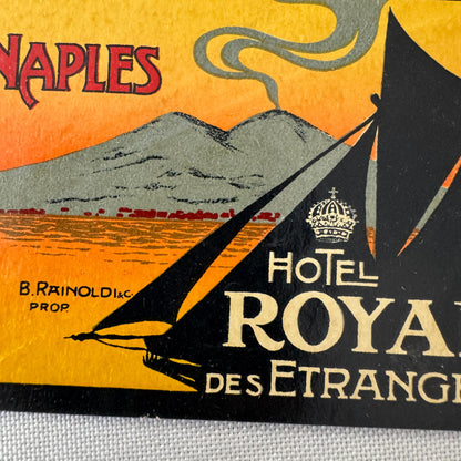 Vintage Hotel Travel Luggage Label Hotel Royal Des Etrangers Naples Italy