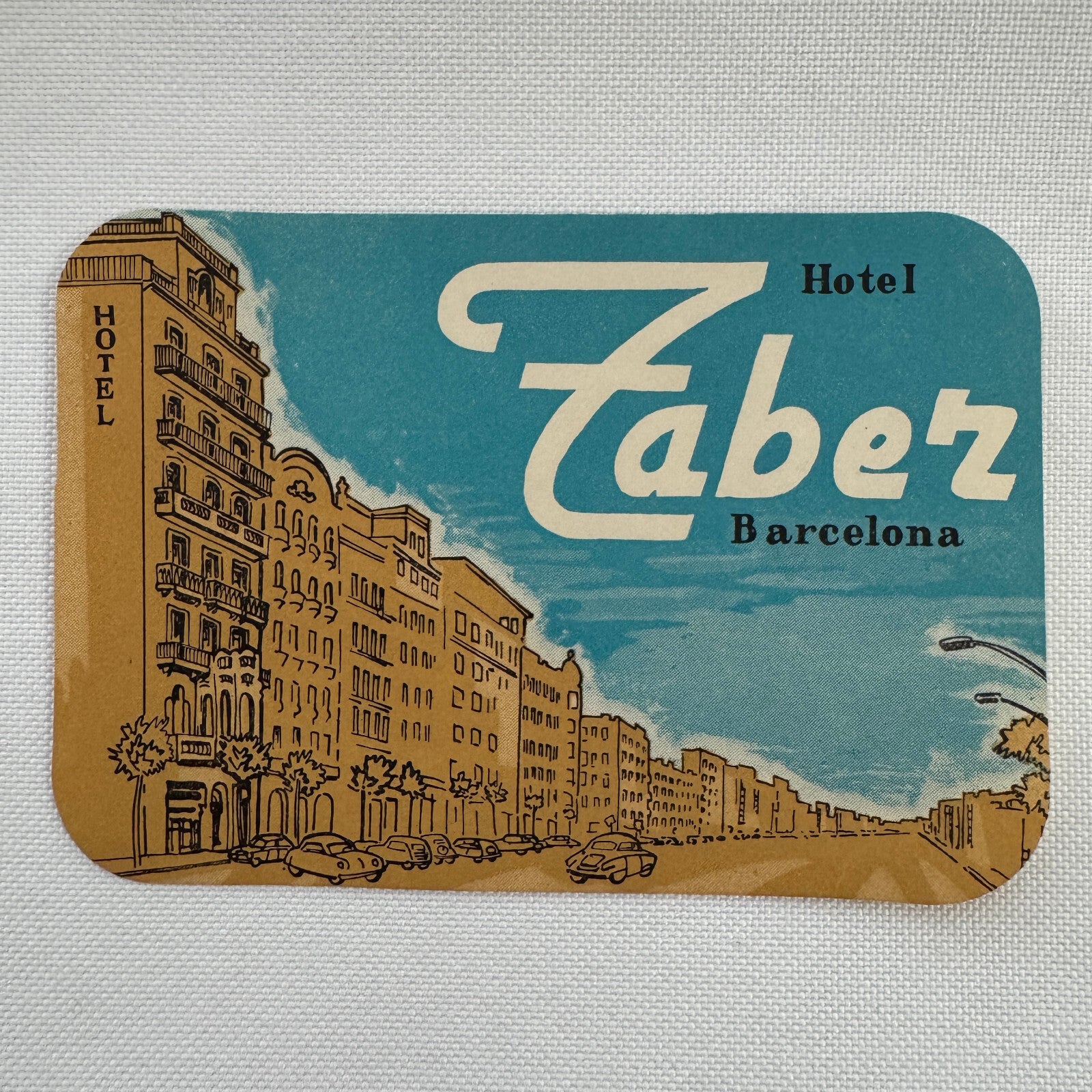 Vintage Travel Luggage Label Hotel Faber Barcelona Spain