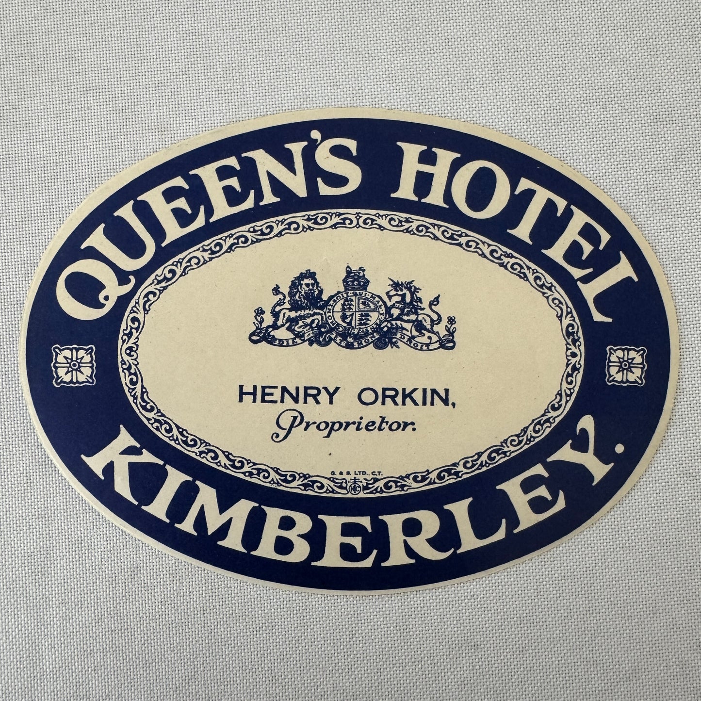 Vintage Hotel Travel Luggage Label Queen's Hotel Kimberley South Africa