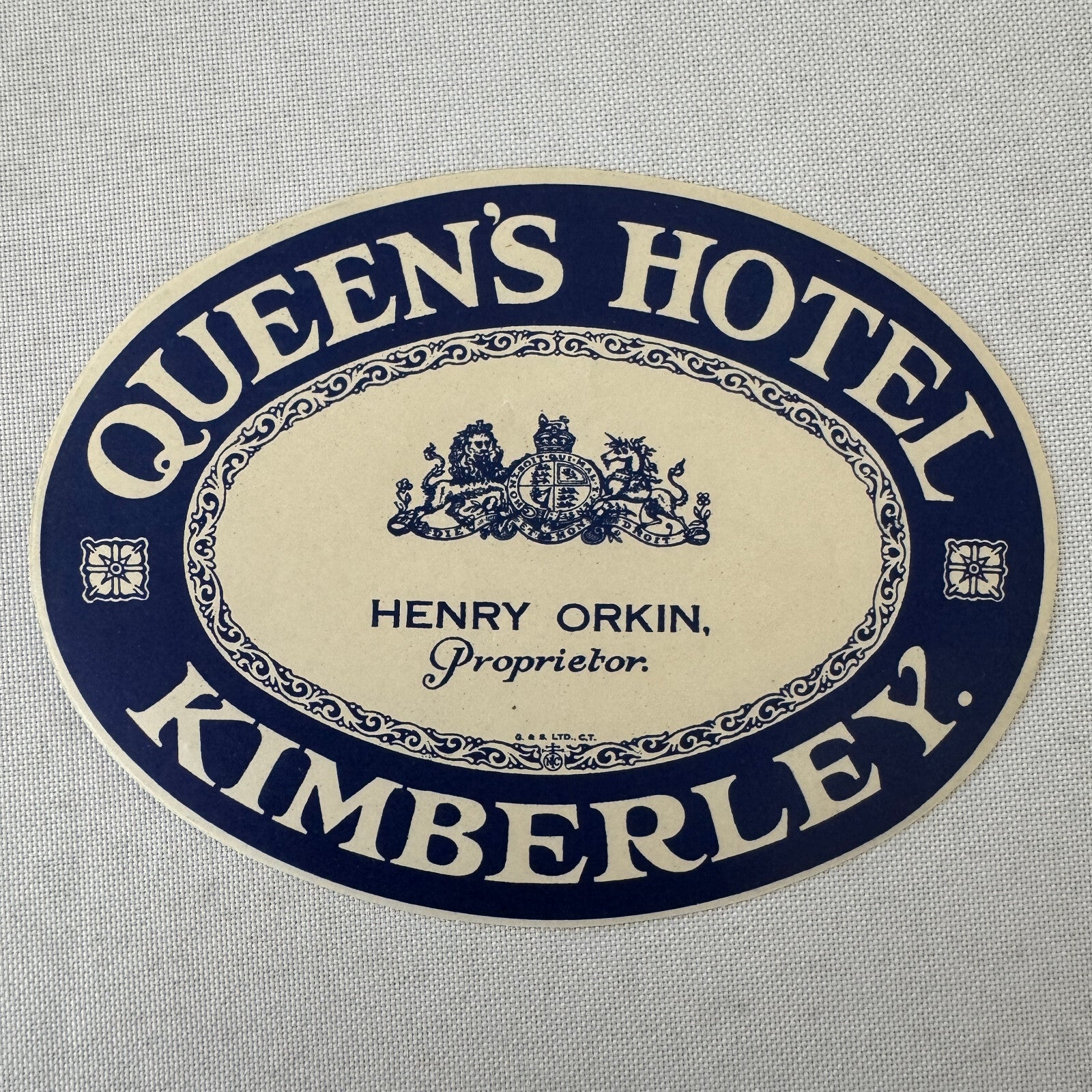 Vintage Hotel Travel Luggage Label Queen's Hotel Kimberley South Africa